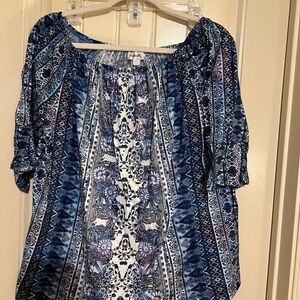 Avenue Blue Puff Sleeve Smocked Blouse